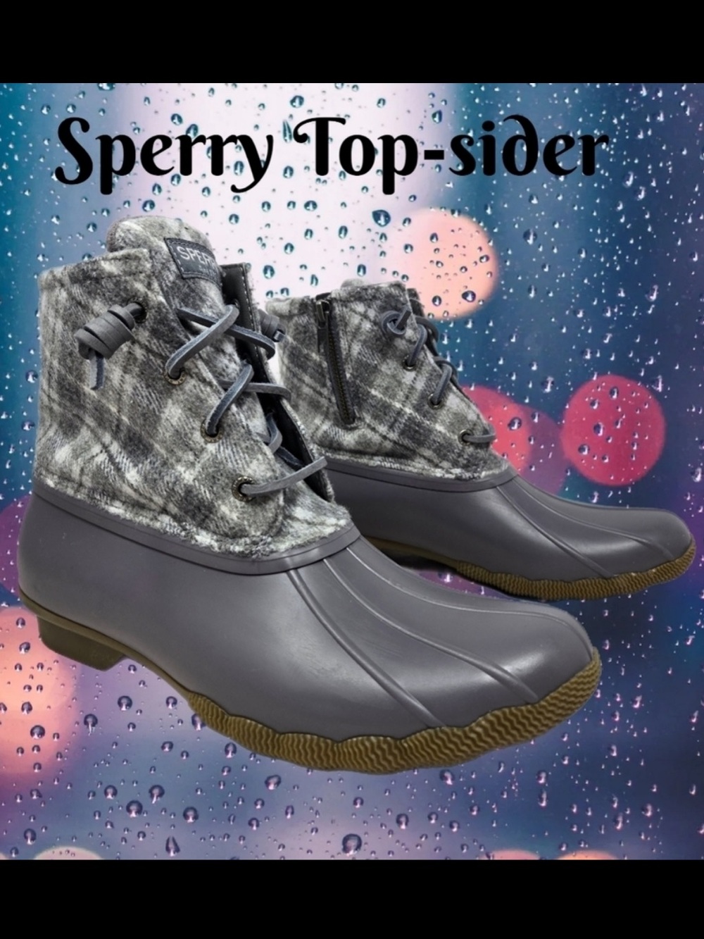 Sperry Top-sider Womens Saltwater Plaid Wool Blend Duck Boots Sz 9.5 Waterproof